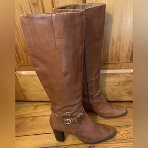 Etienne Aigner camel leather 3 inch tall boots
